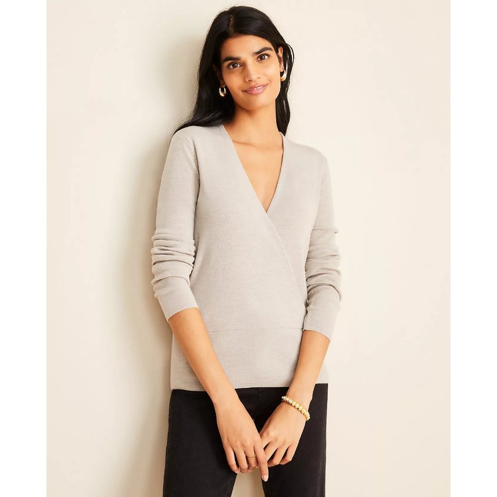 Ann Taylor Wrap Sweater XXS Grey Cloud Heather NWT